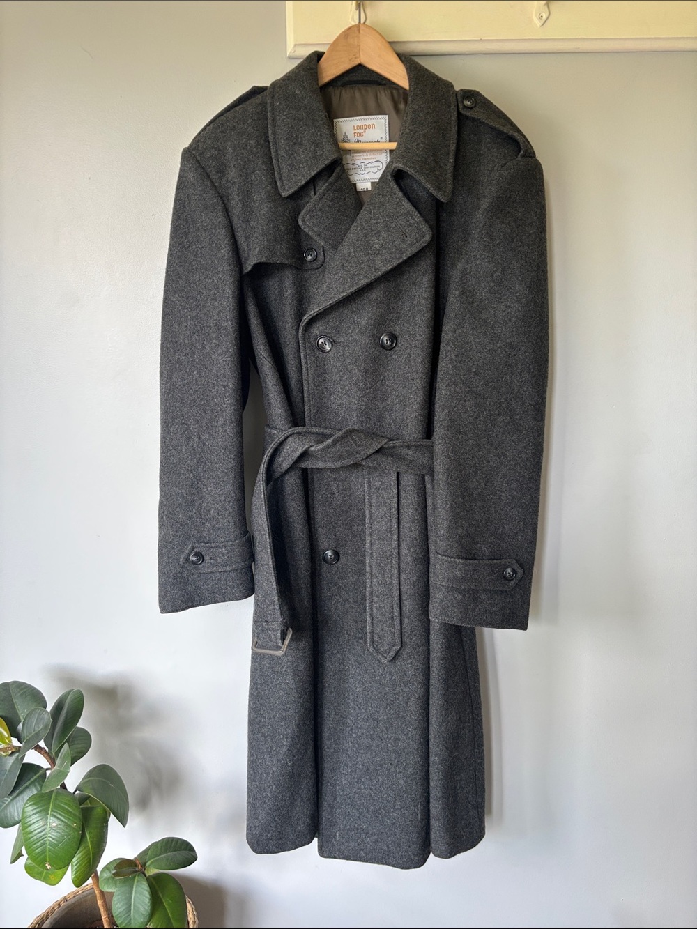 Vintage 80s London Fog Vintage Gray Wool Tailored Long Overcoat Jacket Men's 40
